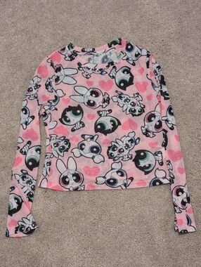 NWOT Romwe PPG Power Puff Girls Pink Sheer Long Sleeve Top M